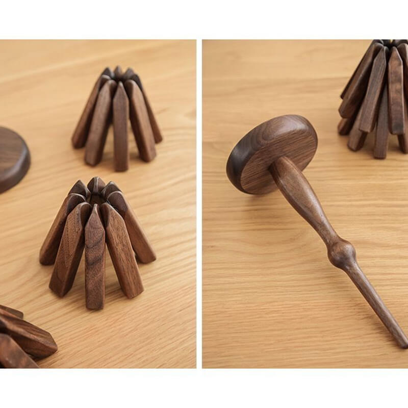 Sylven™ - Sculpted Walnut Trivet Set for Tabletop Protection