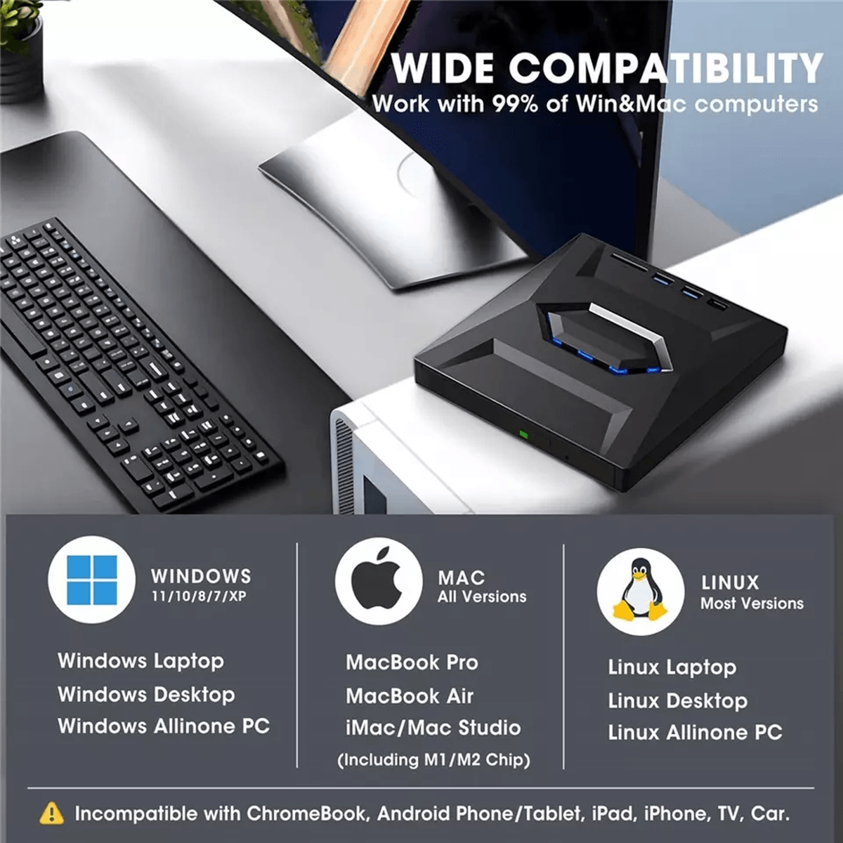 Clyro™ - Slim External Drive for Discs, Cards and Backups