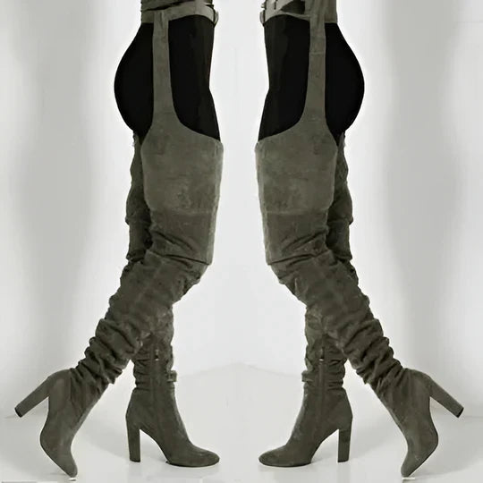 Vela™ - Sleek Thigh‑High Suede‑Look Boots