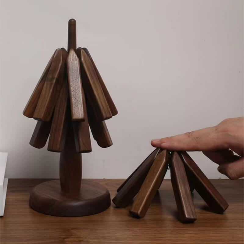 Sylven™ - Sculpted Walnut Trivet Set for Tabletop Protection