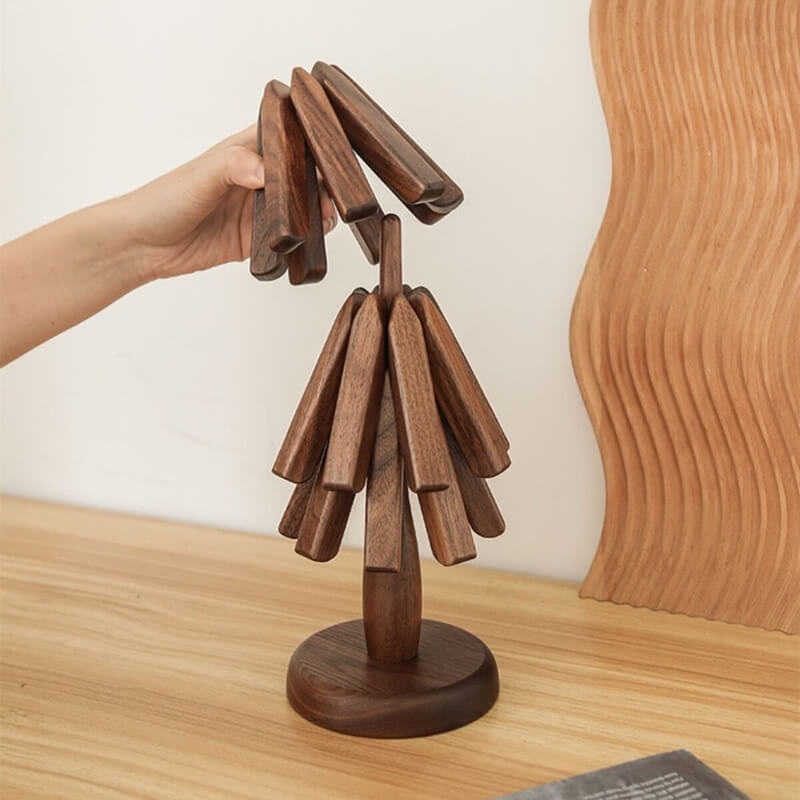Sylven™ - Sculpted Walnut Trivet Set for Tabletop Protection
