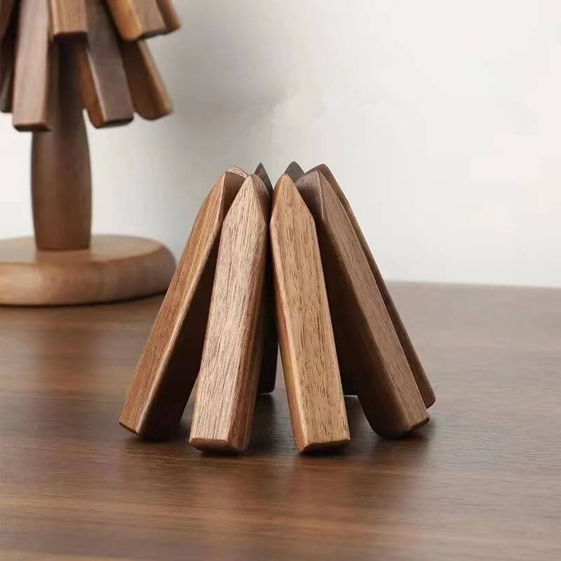 Sylven™ - Sculpted Walnut Trivet Set for Tabletop Protection