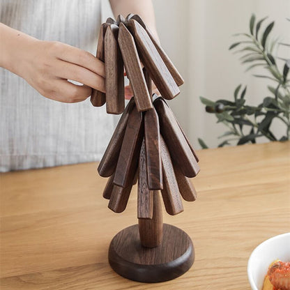 Sylven™ - Sculpted Walnut Trivet Set for Tabletop Protection