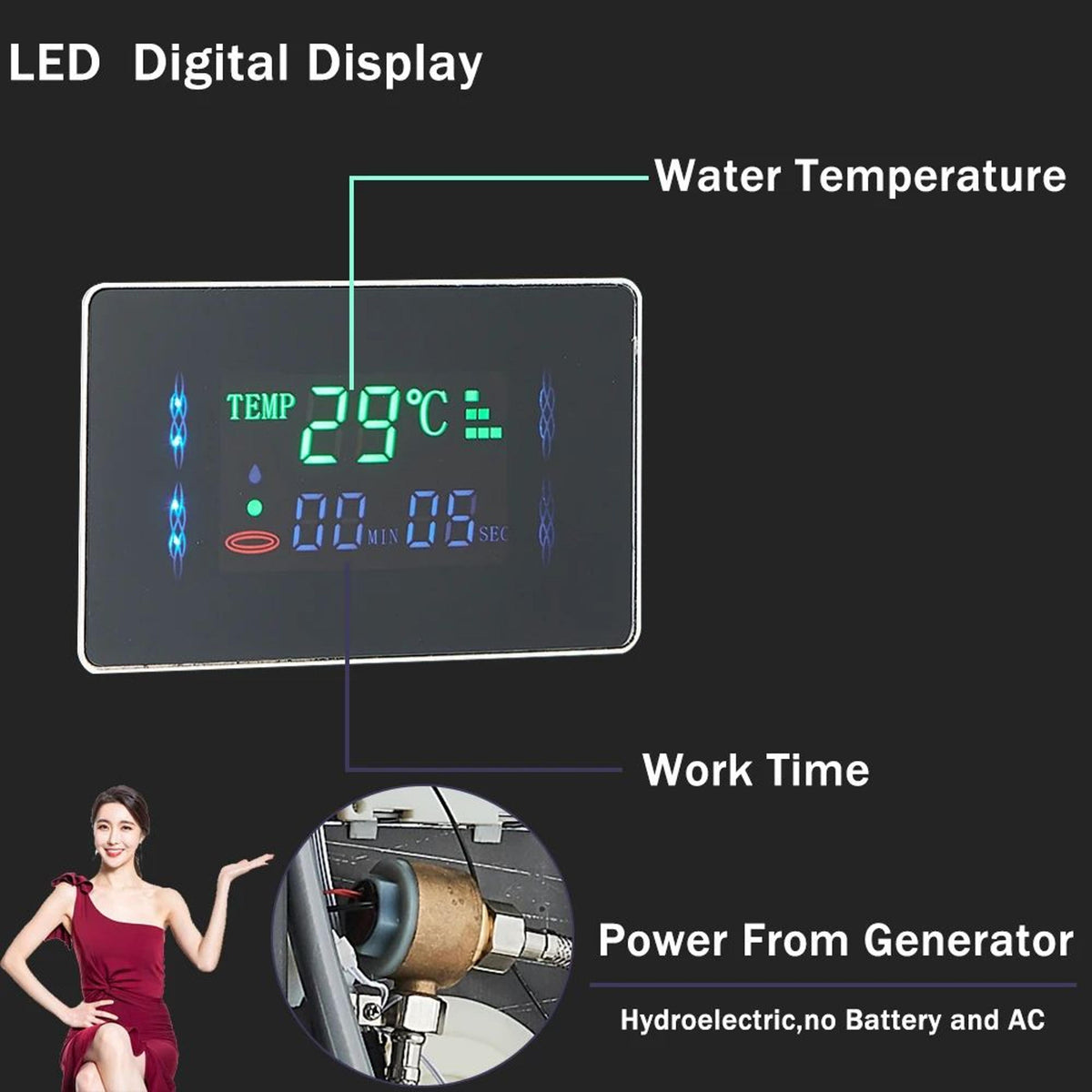 Hydrax™ - See Water Temperature with Six Spray Modes
