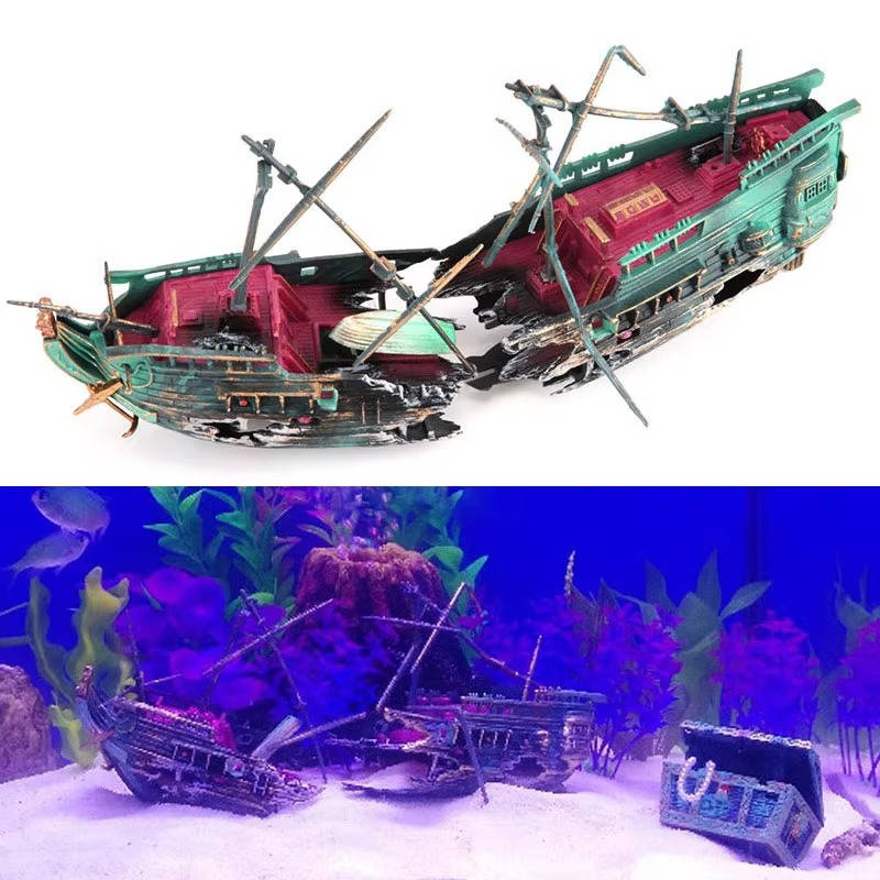 Abyssal™ - Hand-Painted Shipwreck Centerpiece for Aquariums
