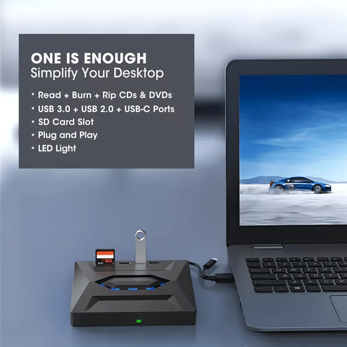 Clyro™ - Slim External Drive for Discs, Cards and Backups