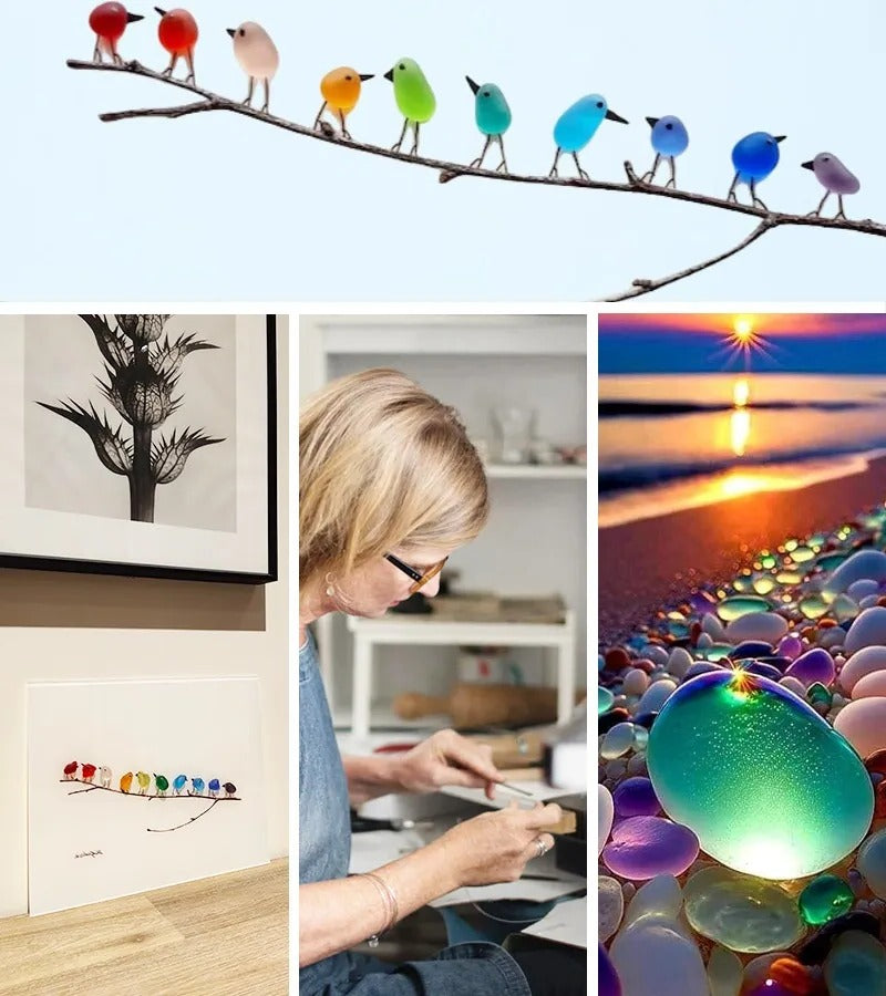 Marivue™ - Handcrafted Sea Glass Birds In Driftwood