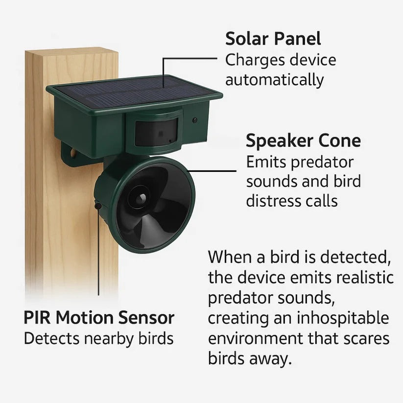 Aviara™ - Motion-Activated Solar Bird Deterrent for Gardens