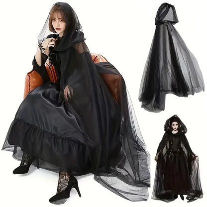 Noctra™ - Hooded Tulle Cape For Effortless Spooky Style