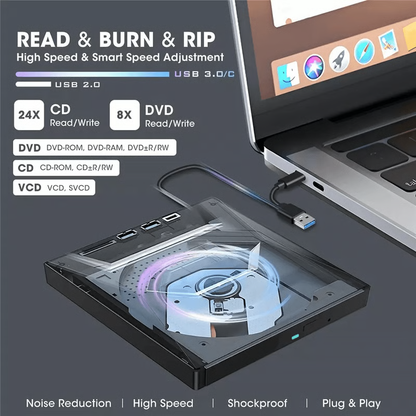 Clyro™ - Slim External Drive for Discs, Cards and Backups