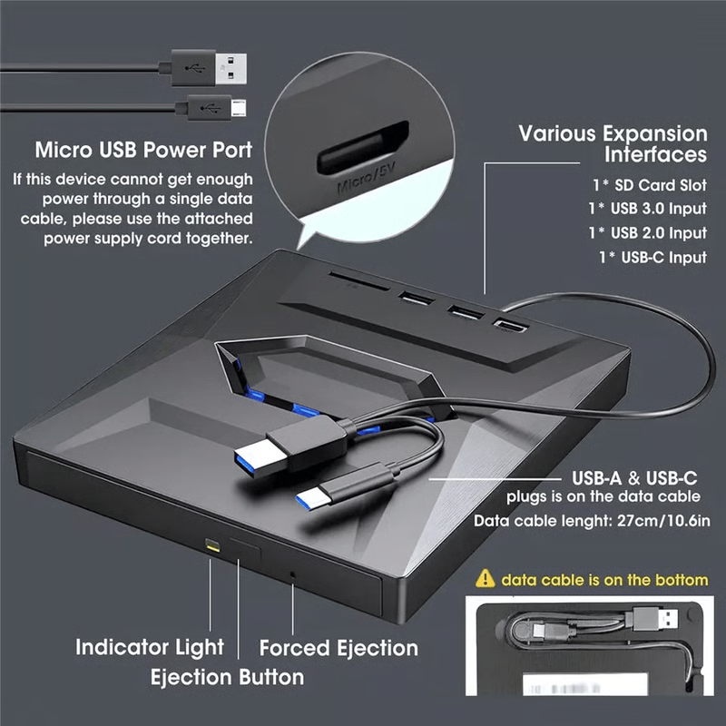 Clyro™ - Slim External Drive for Discs, Cards and Backups
