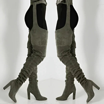 Vela™ - Sleek Thigh‑High Suede‑Look Boots