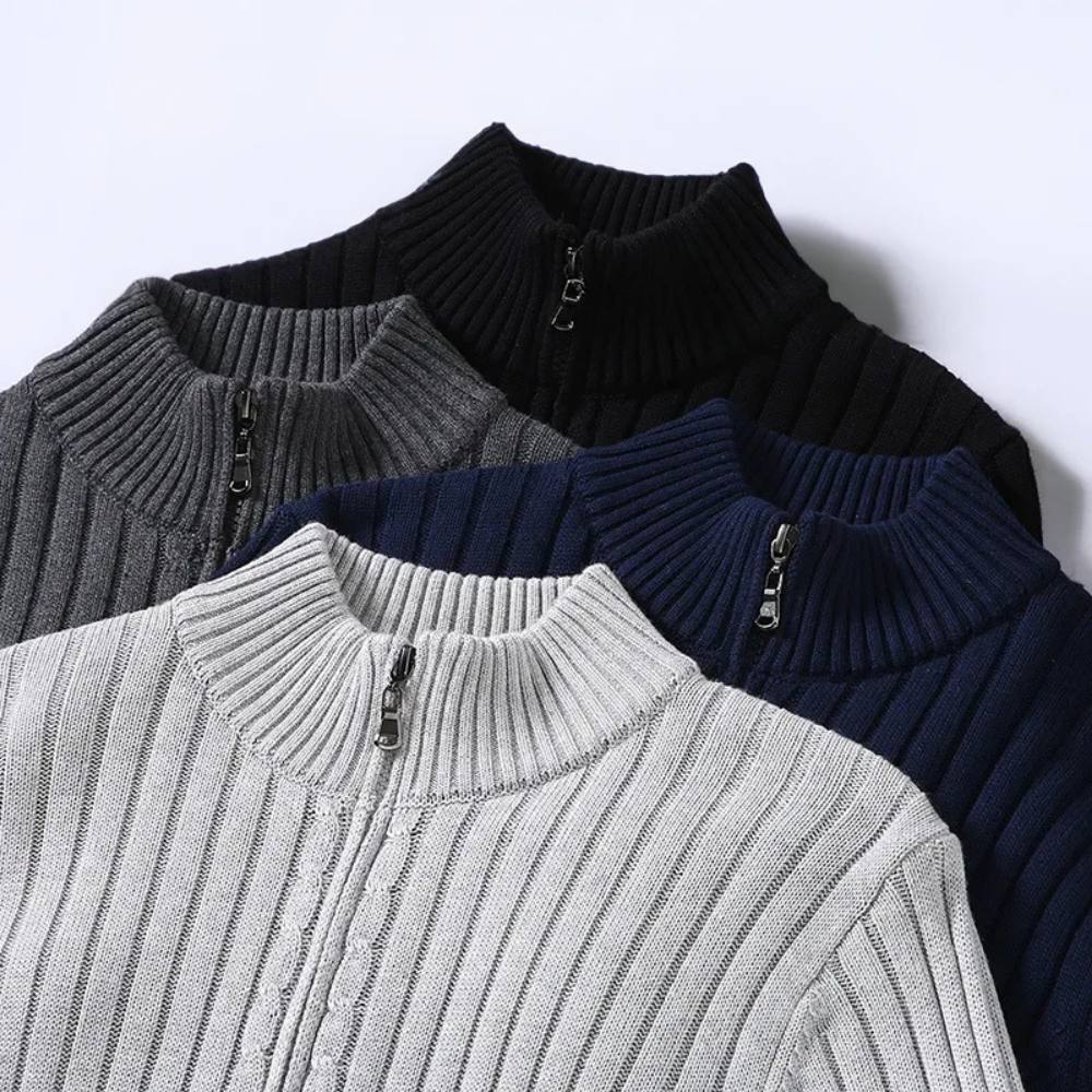 Vellor™ - Refined Slim Zip Cardigan For Layered Wear