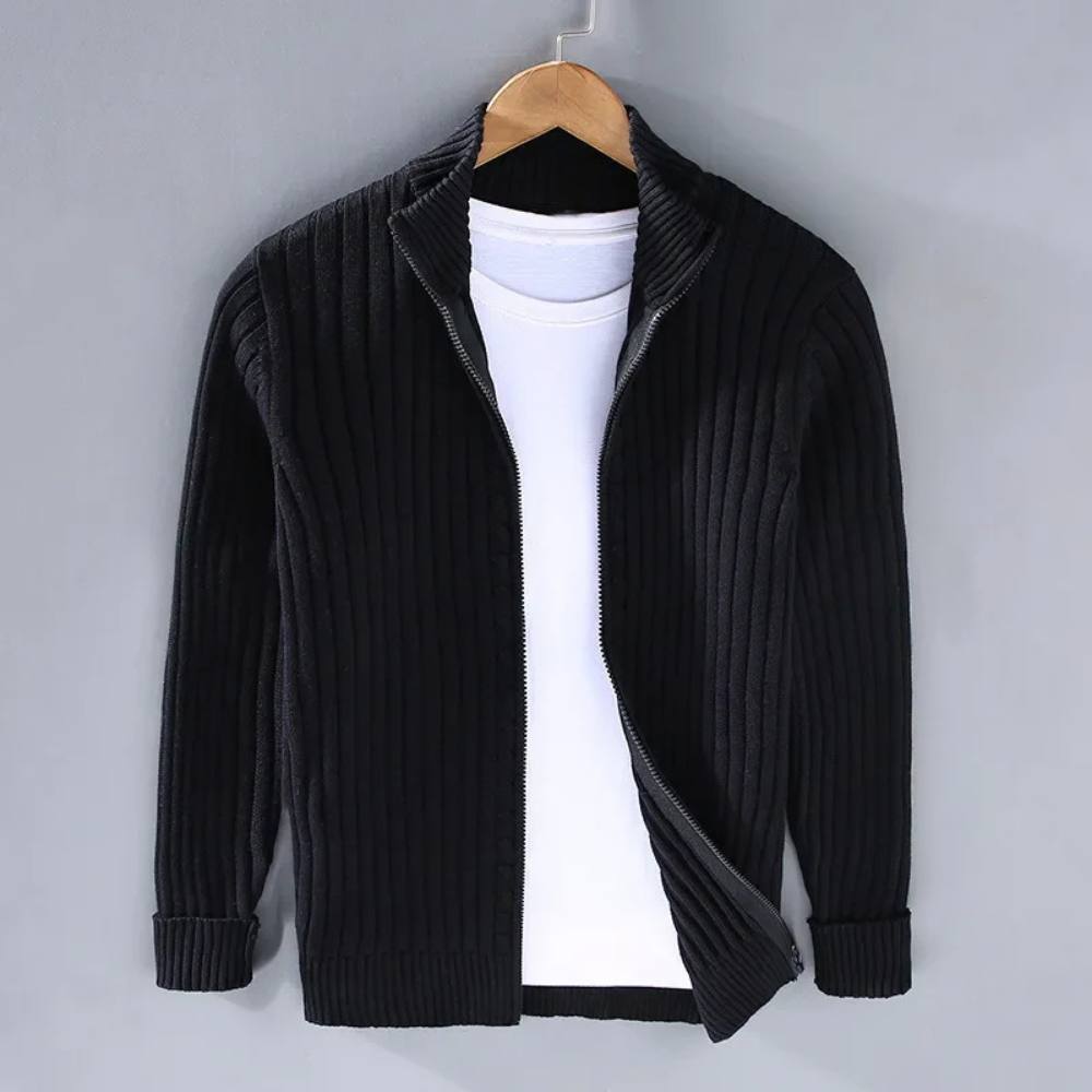 Vellor™ - Refined Slim Zip Cardigan For Layered Wear