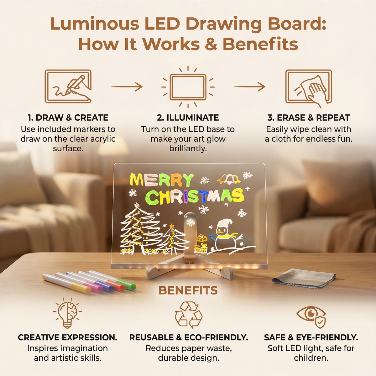 LumoArt™ - Kid-Friendly LED Tracing Board for Reusable Creativity